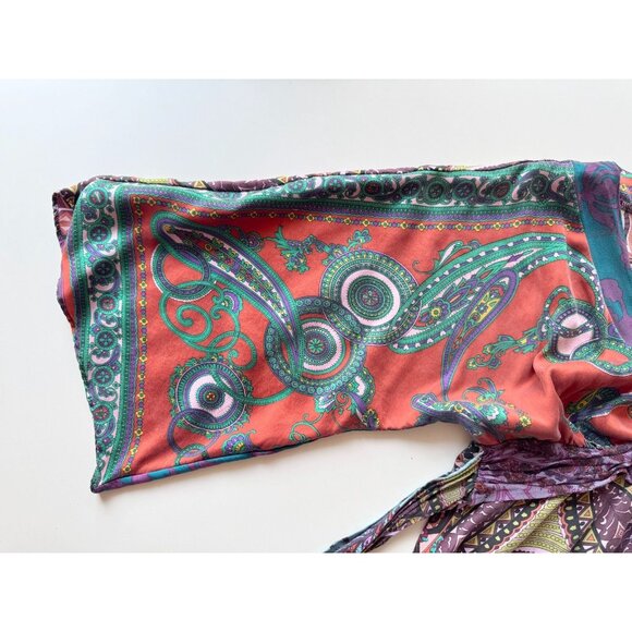 ALICE & TRIXIE Multi Color Scarf Print Silk Satin V-Neck Wrap Blouse, Size M - Picture 8 of 14